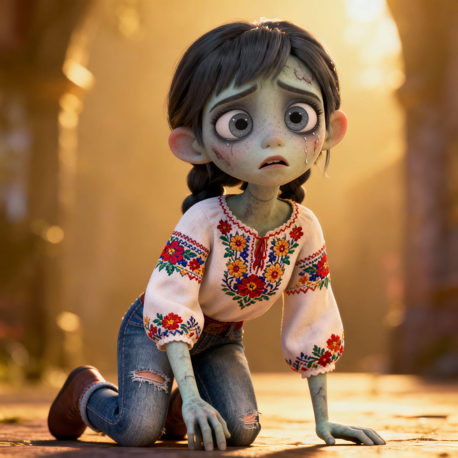 Disney Pixar Style Zombie Girl in Vyshyvanka