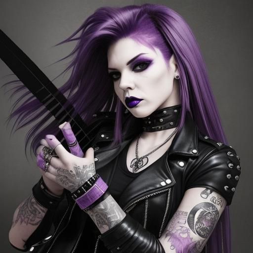Gothic Punk Biker Girl with Purple Hair
