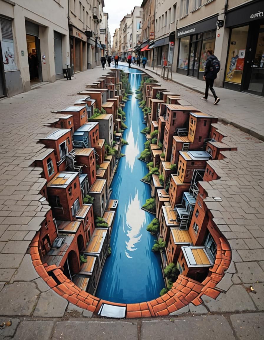 Anamorphic Street Art in Stereoscopic Perspective
