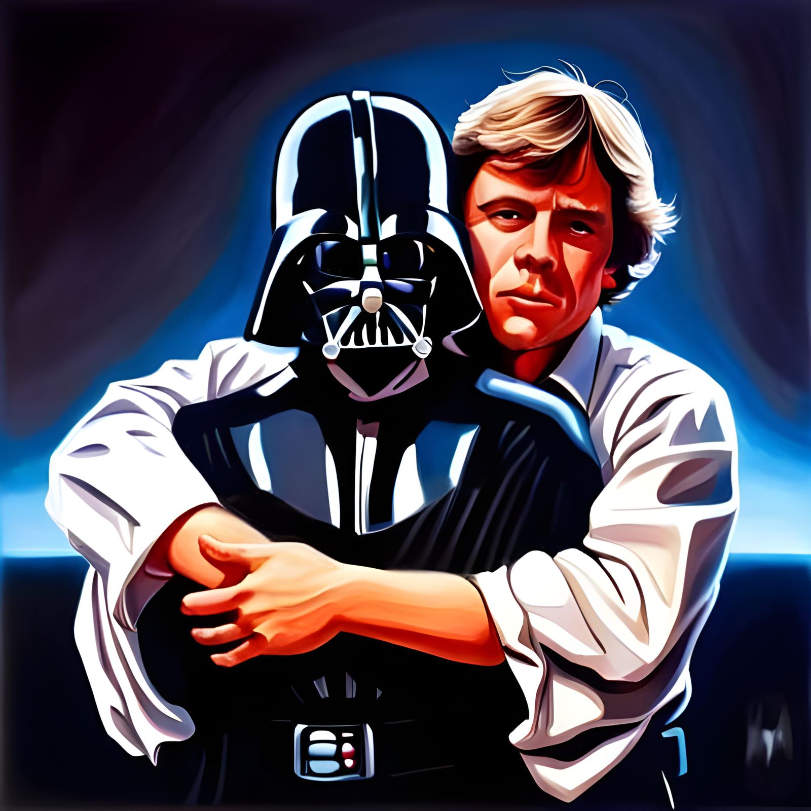 Darth Vader and Luke Skywalker Hyperrealistic Oil Painting