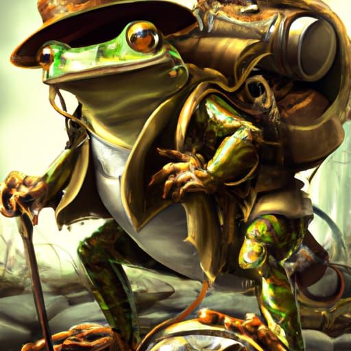 Frog Indiana Jones Adventure in Biopunk Style
