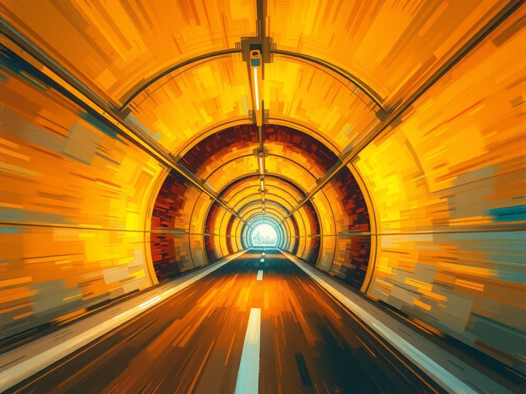 Impressionist Tunnel Scene in Oil on Canvas with Dynamic Lig...