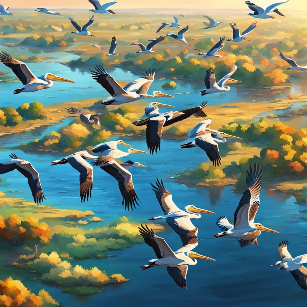 Pelicans Migrate South: A Digital Painting