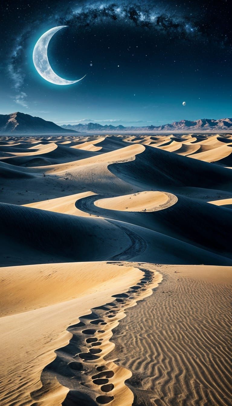 Ethereal Desert Odyssey in Vibrant Moonlit Colors