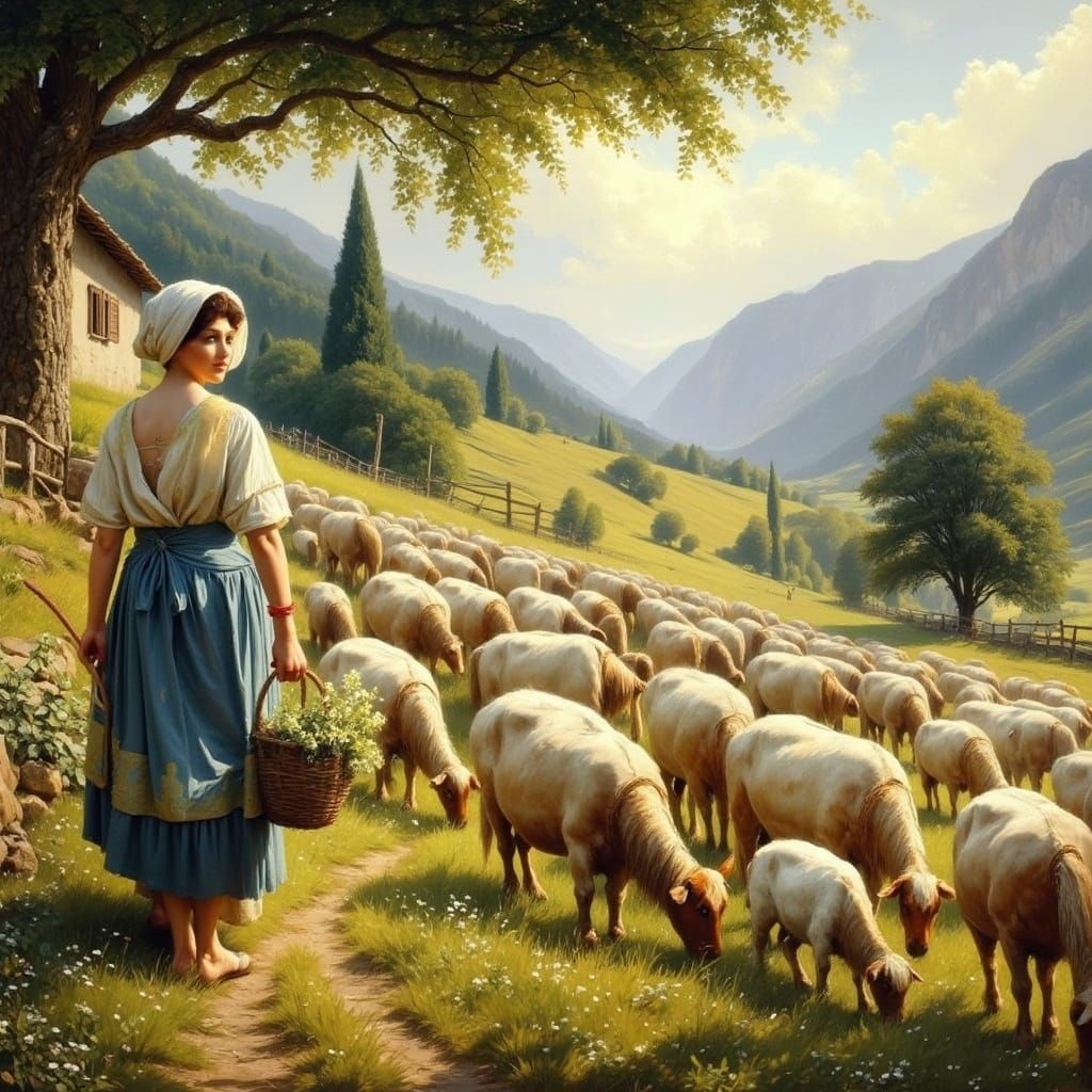 Romantic Italian Landscape with Shepherdesses in the Style o...