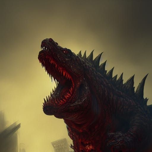 Zombie Godzilla Dark Fantasy Concept Art