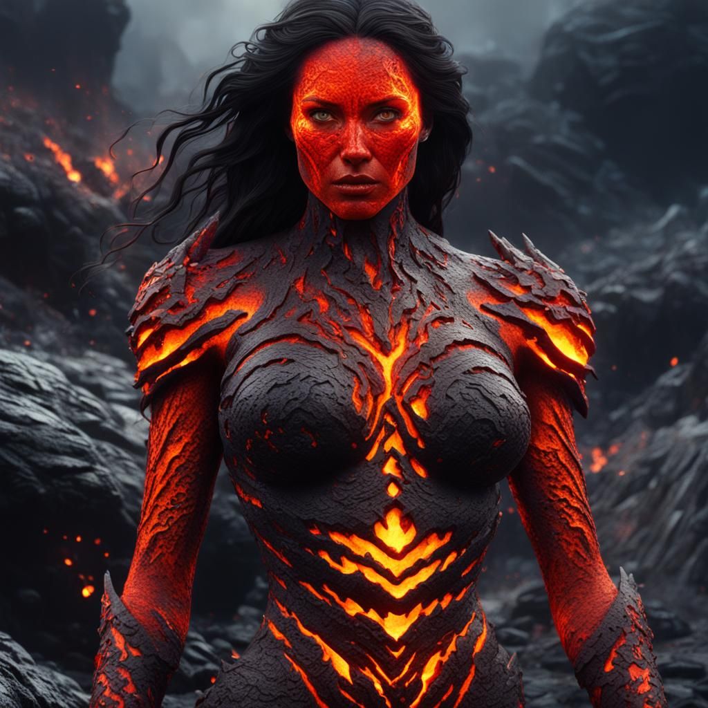 Lava-Skinned Woman: Dramatic Digital Masterpiece