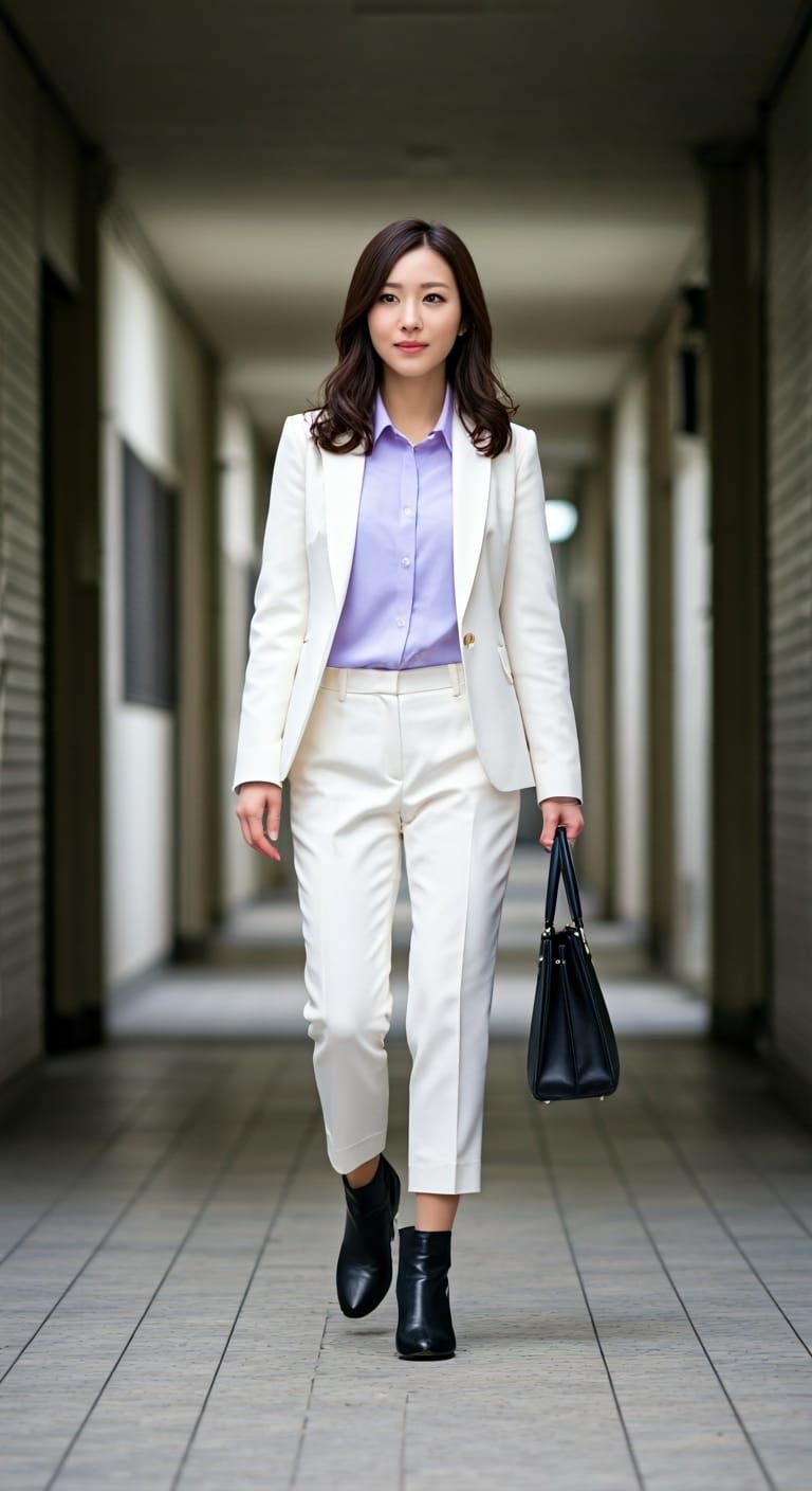 Japanese woman in business suit and ankle boots