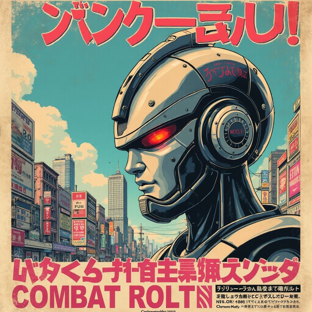 Retro-Futuristic Japanese Robot Advertisement Poster