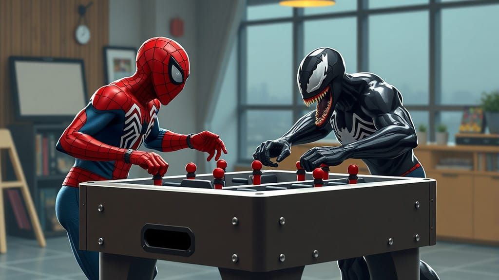 Spider-man and Venom Engage in High-Stakes Table Football Sh...