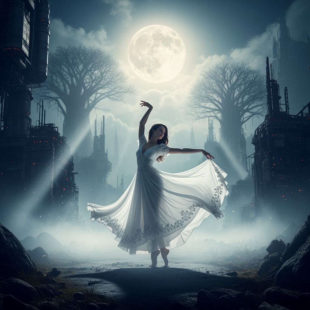 Ethereal Dancer in Moonlight Mist: Digital Fantasy Art