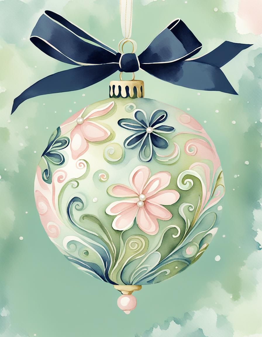 Vintage Christmas Ornament in Watercolor Style