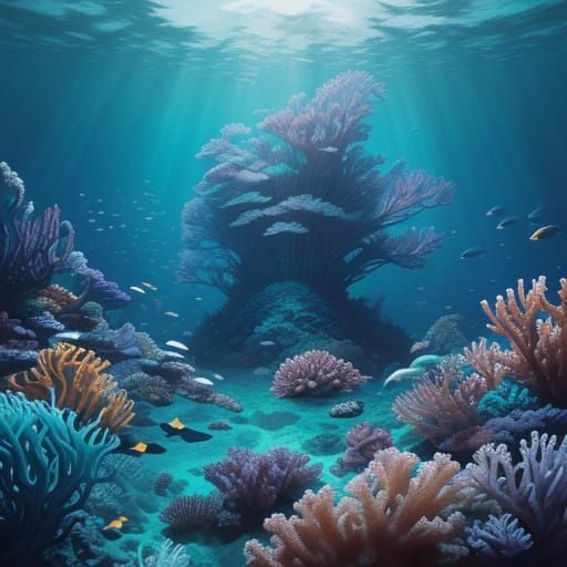Breathtaking Turquoise Ocean Scene in Cyberpunk Digital Art....