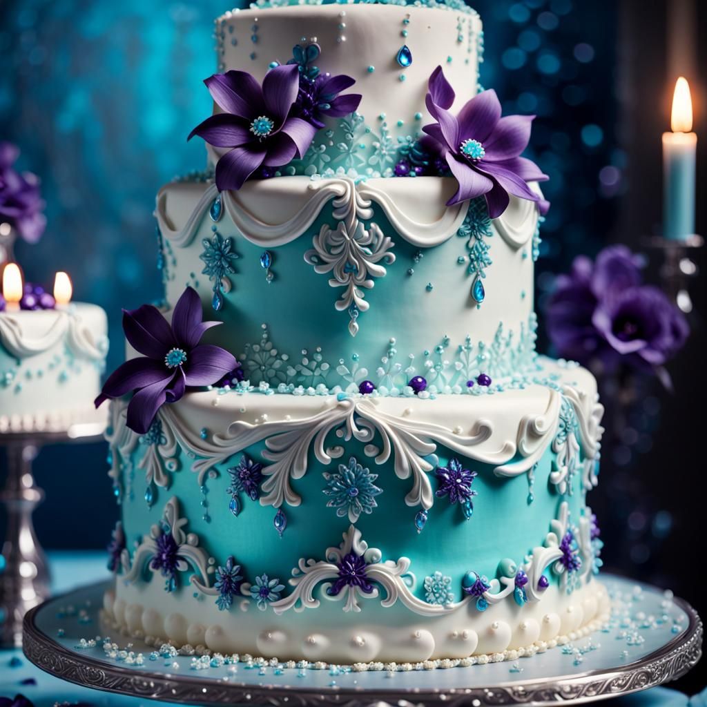 Luxurious Cake with Floral Designs as Oil Painting