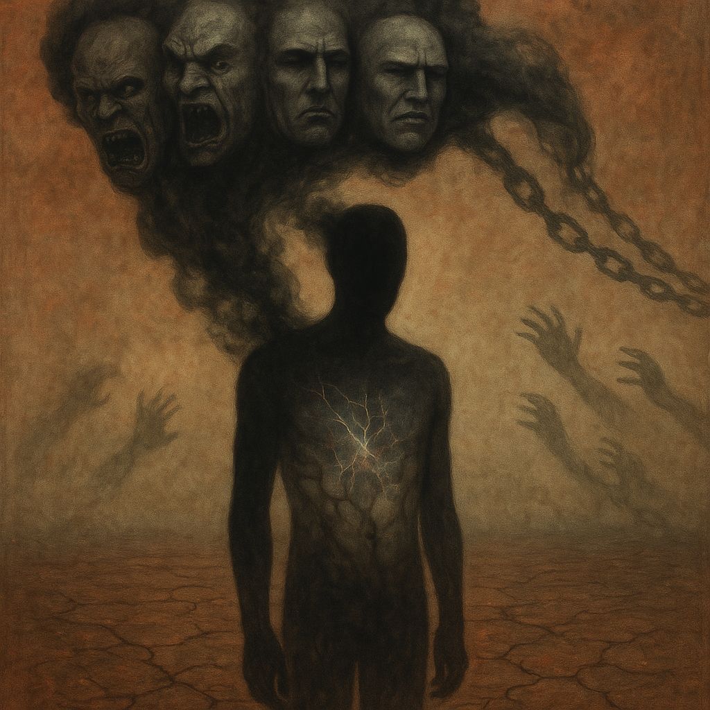 Dissolving Man in Barren Landscape: Symbolic Surrealism