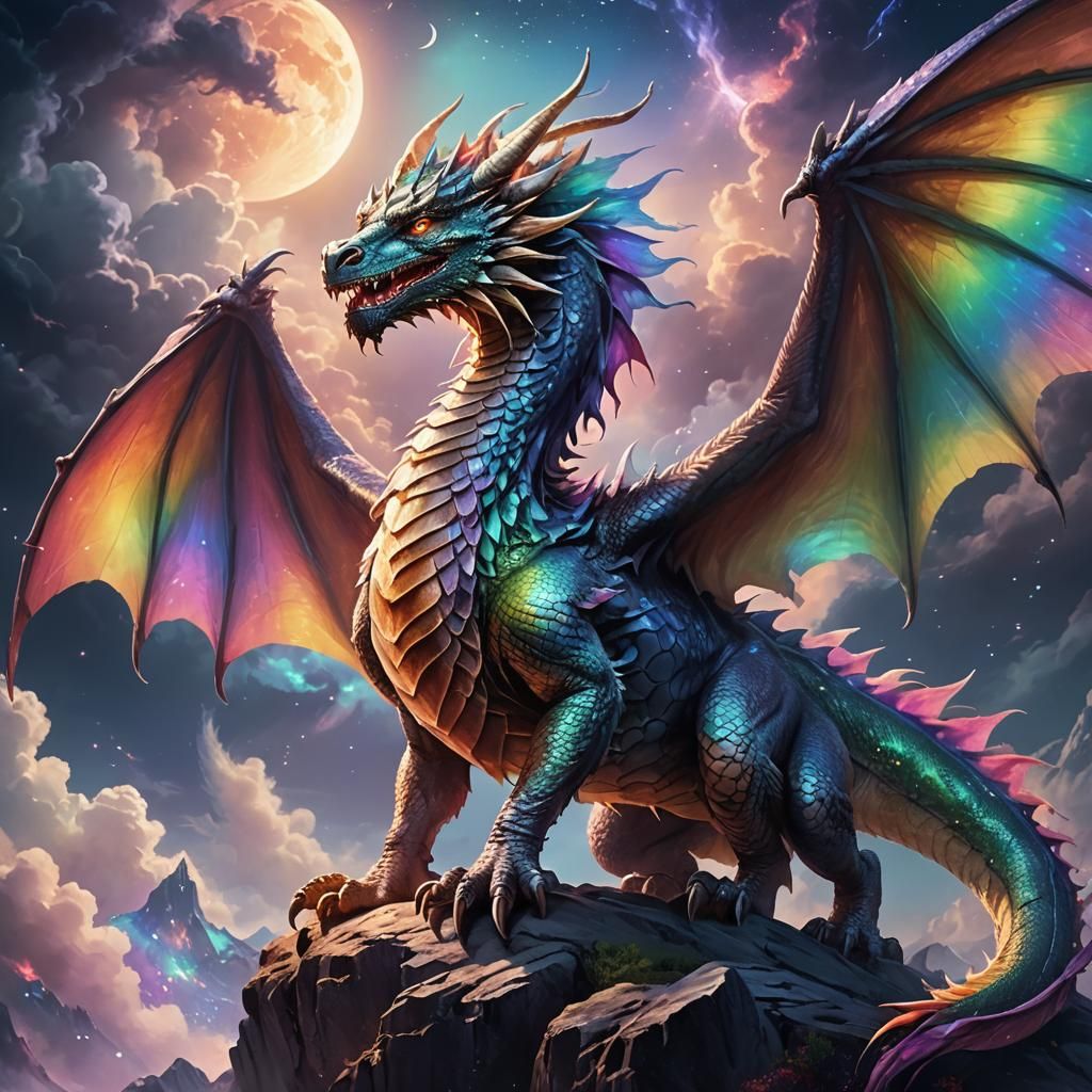 Moonlit Dragon at World's Edge in Ethereal Style