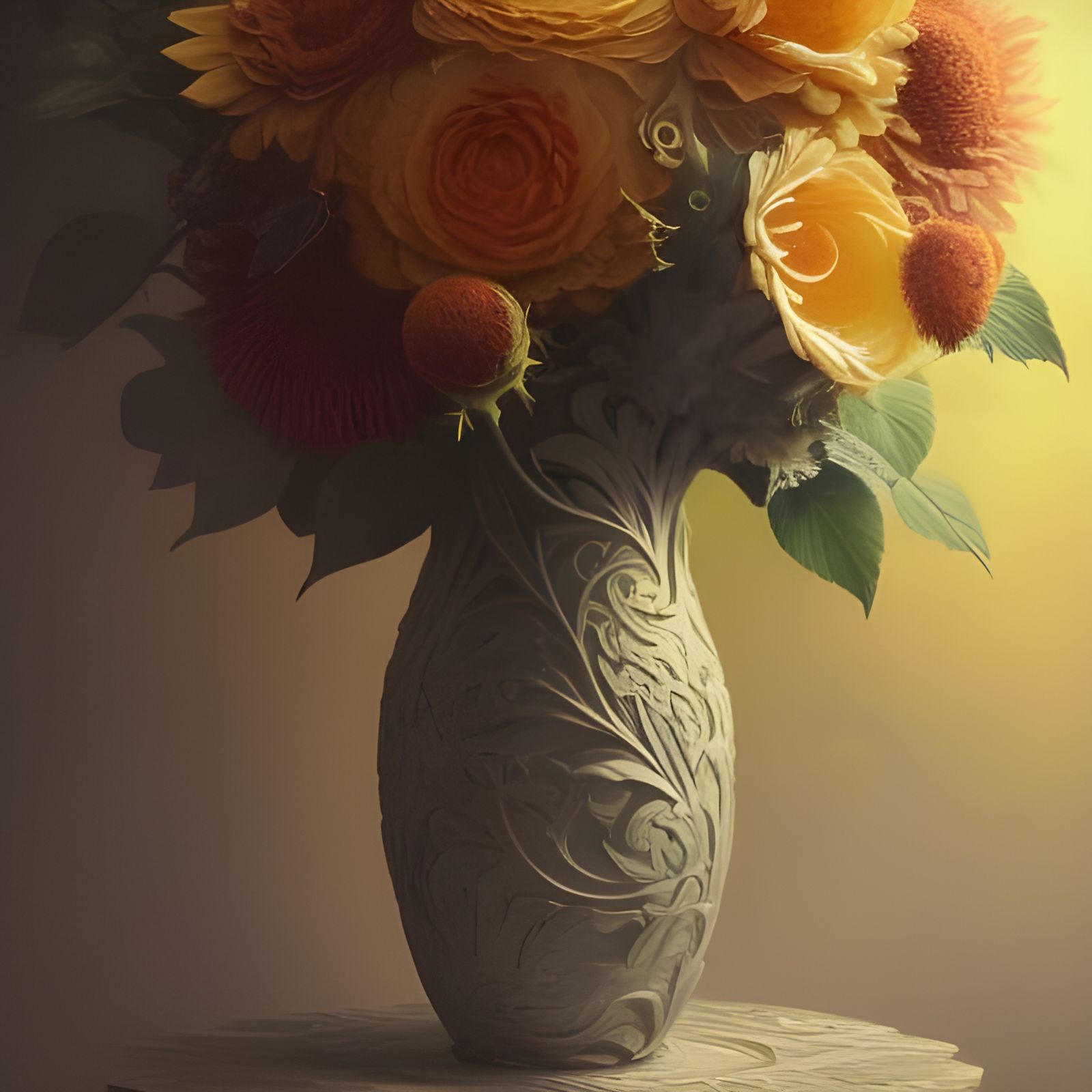 Summer Meets Winter: Sunflower Bouquet in Digital Art