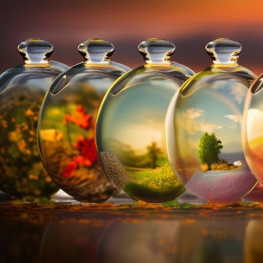 Seasons in Globes: Detailed Digital Art Illustration