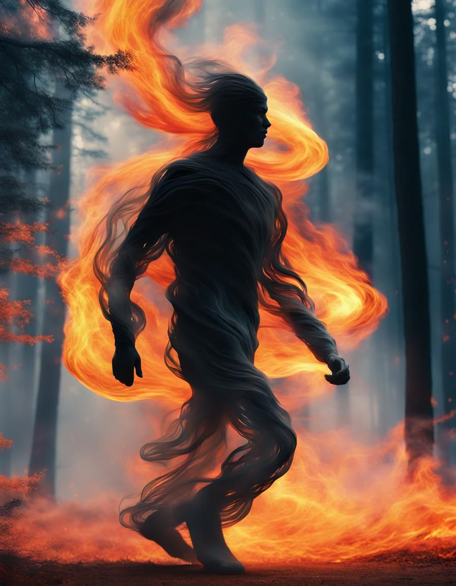 Smoke Humanoid in Burning Forest: Surreal Photoshop Art
