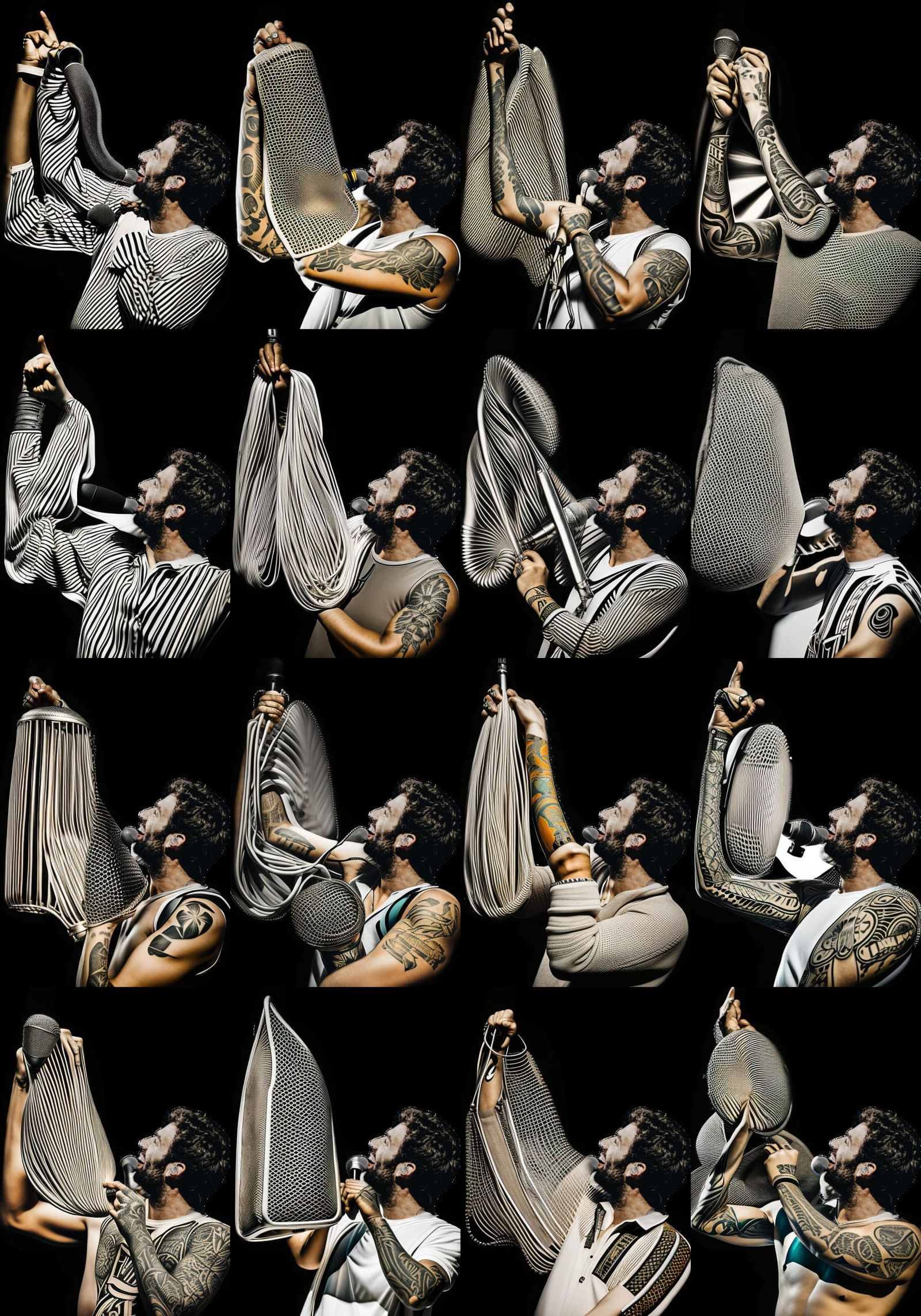 Singer Portrait with Microphone Tattoo, Colorful Drawing