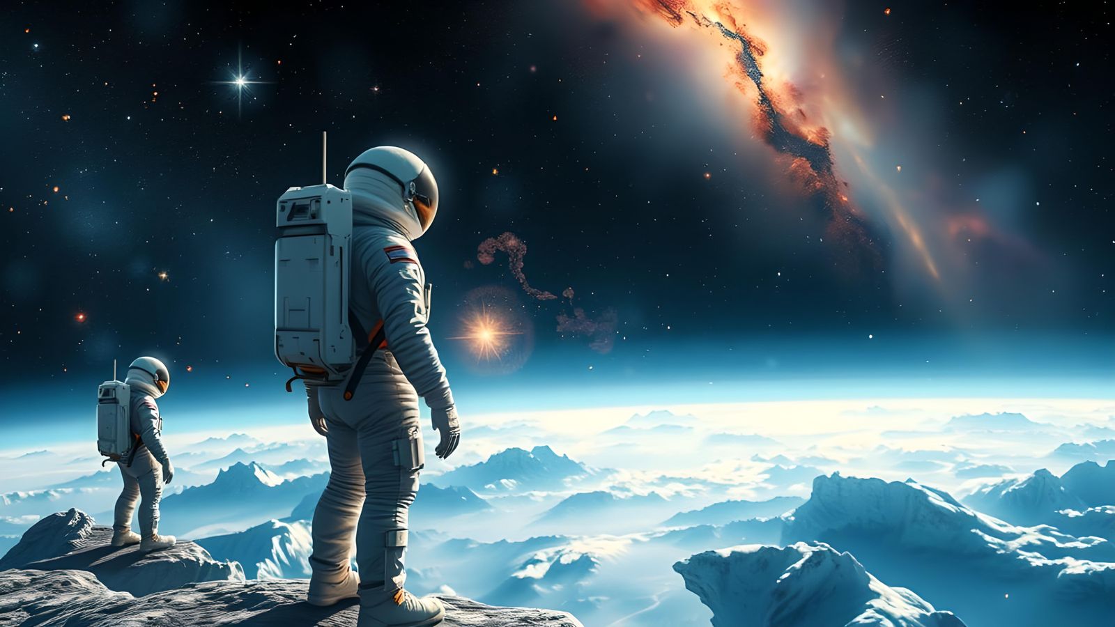 Epic Watercolour of Figure at Edge of Space