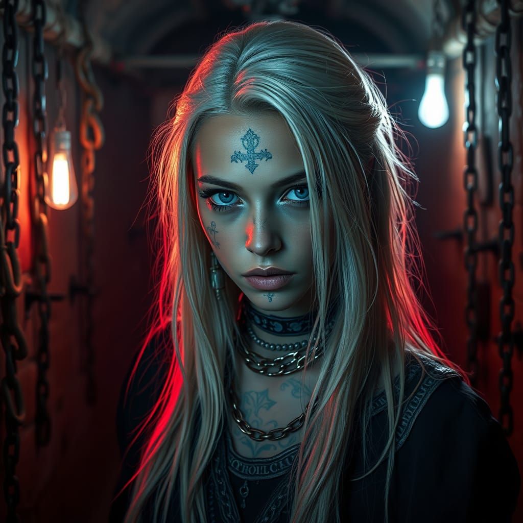 Ethereal European Girl in Dark Dungeon Atmosphere