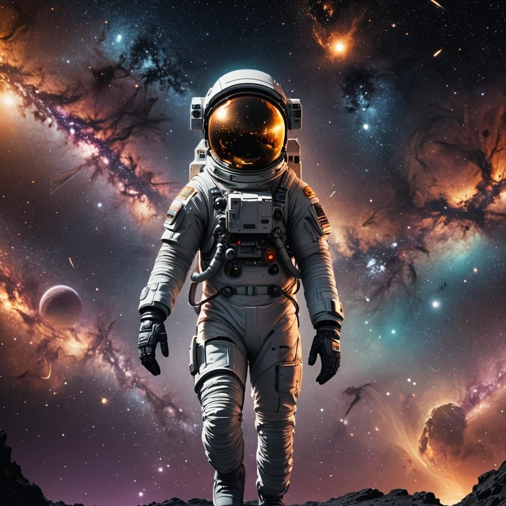 Astronaut in Deep Space Galaxy Reflection: Digital Art
