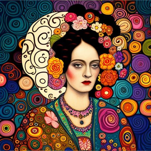 Klimt-Inspired Princess with Goth 'Dia de los Muertos' Style
