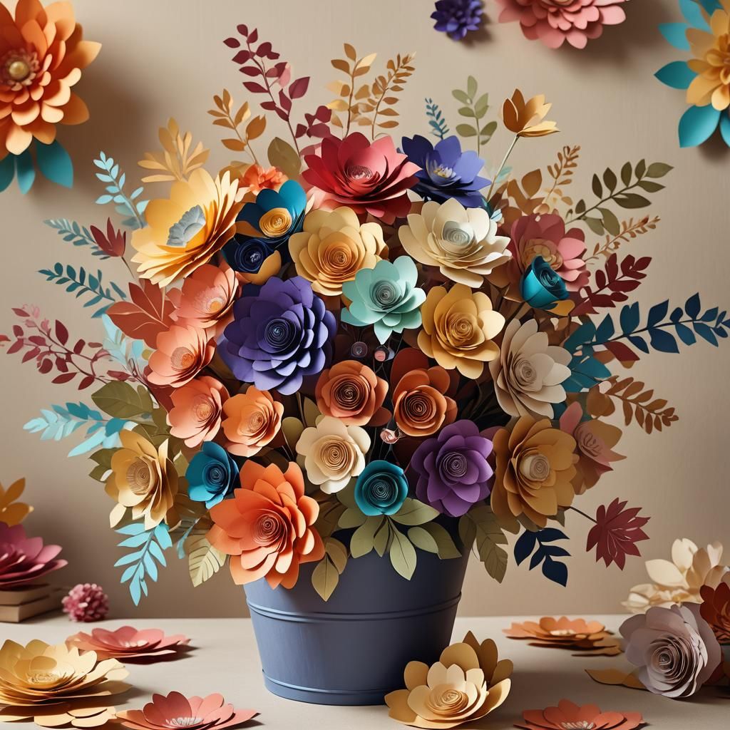 Whimsical Paper Flower Bouquet in Sunny Room