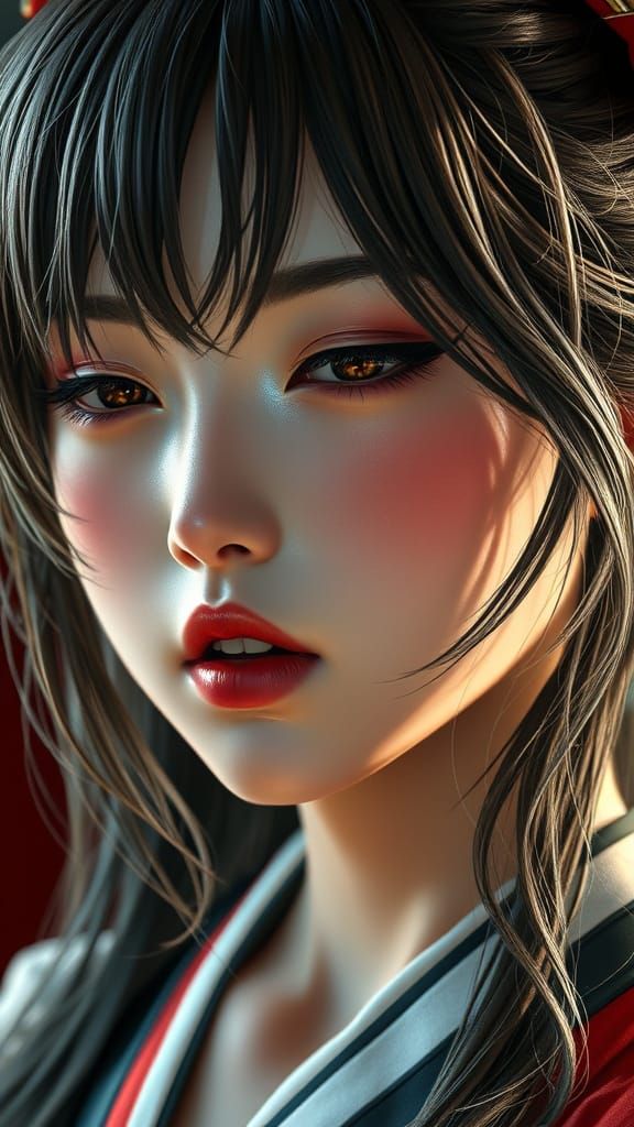 Realistic Portrait of Yae Miko with Glossy Skin