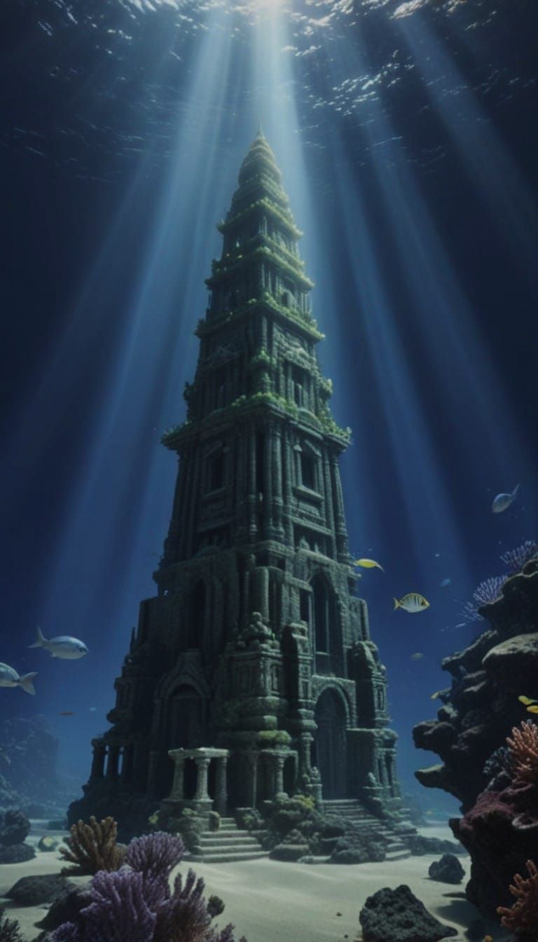 Ethereal Undulating Rays Light Undersea Temple