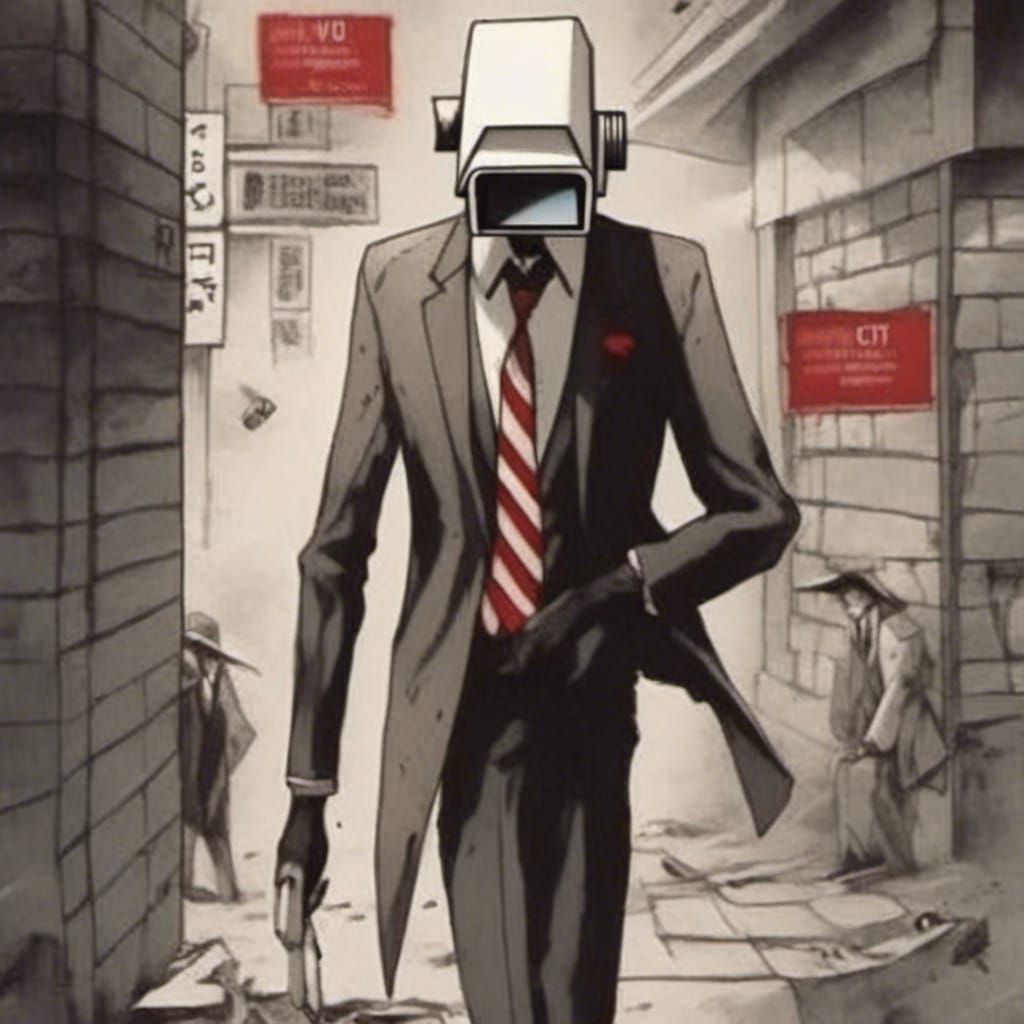 CCTV Head Tuxedo Man in Comic Book Style