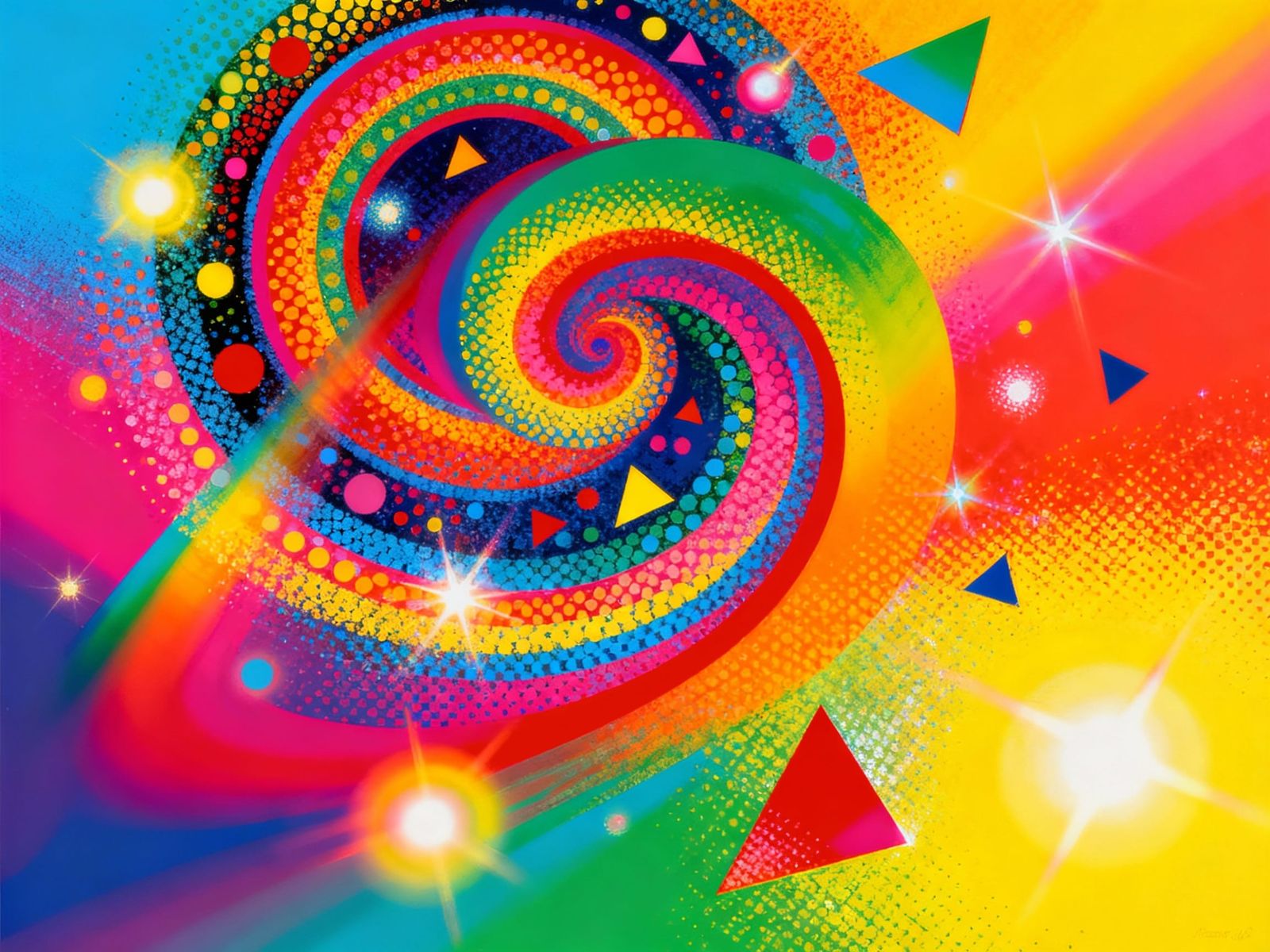 Colorful Abstract Geometric Swirls with Dazzling Dots