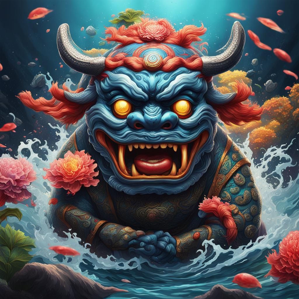 Hyperrealistic Umibozu Yokai Splash Art