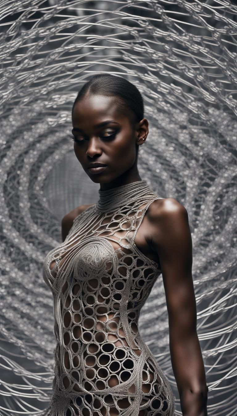 Metallic Lace Dress Made of Steel Wire