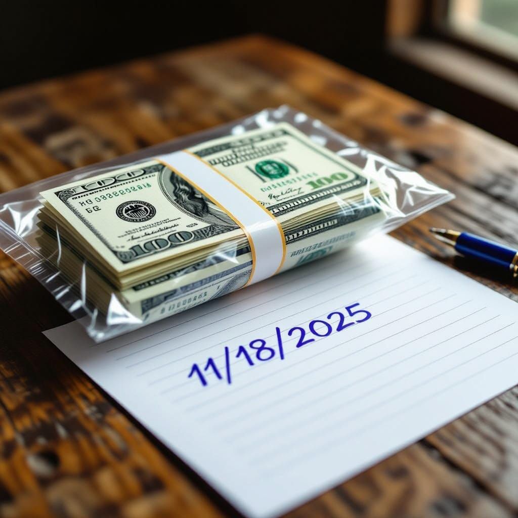 Realistic Photo of Stacked US 20-Dollar Bills on Wooden Tabl...