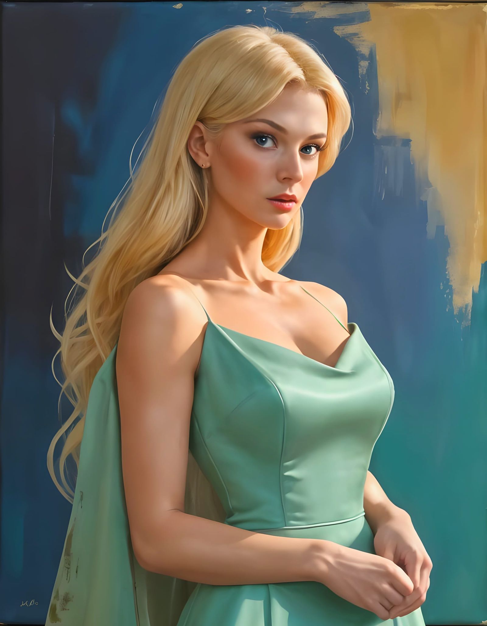 Elegant 1960s Model in Abstract Oil Painting Style