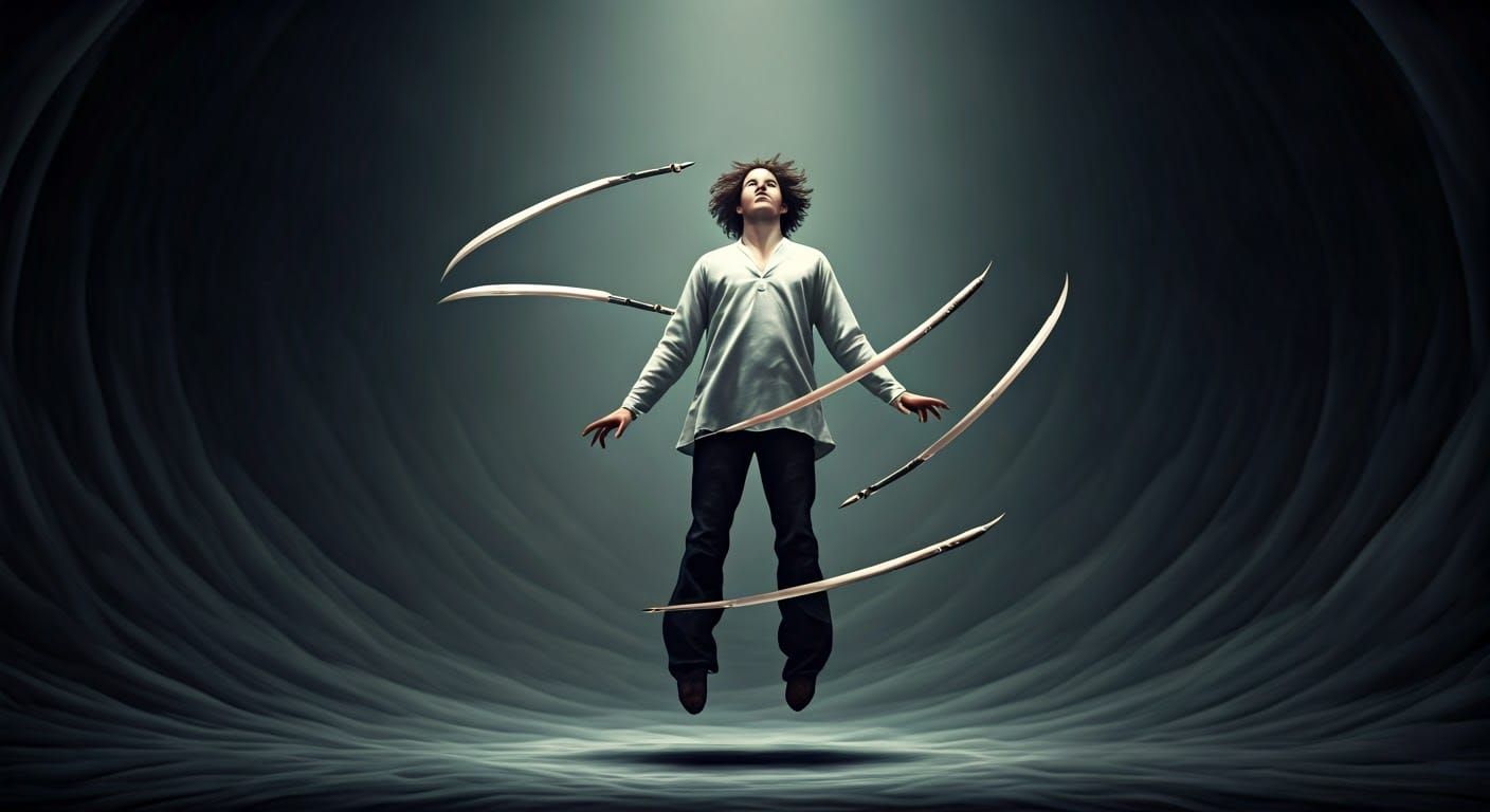 A young man with blades