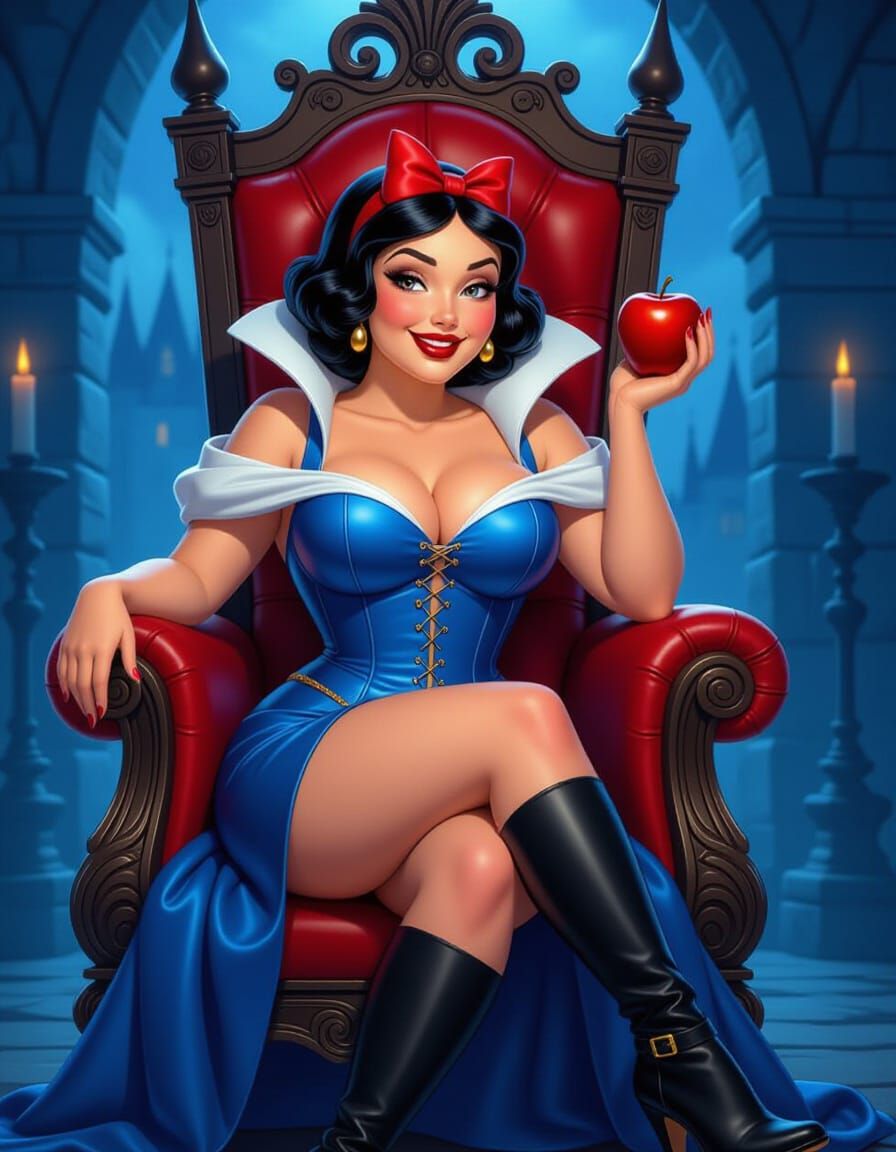 Snow White in Leather Bra on Dark Castle Throne