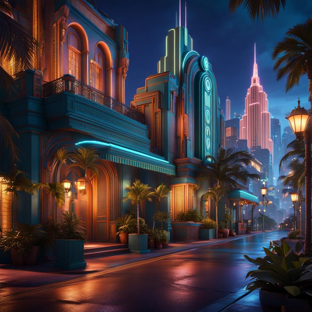 Miami Art Deco District at Night