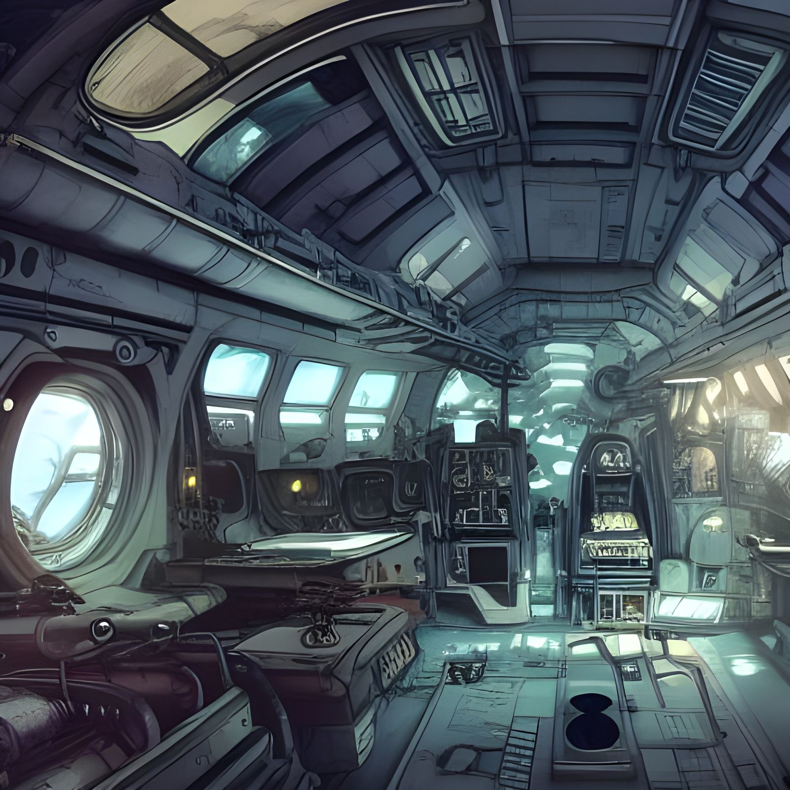 Steampunk Spaceship Interior in Kim Jung Gi Style