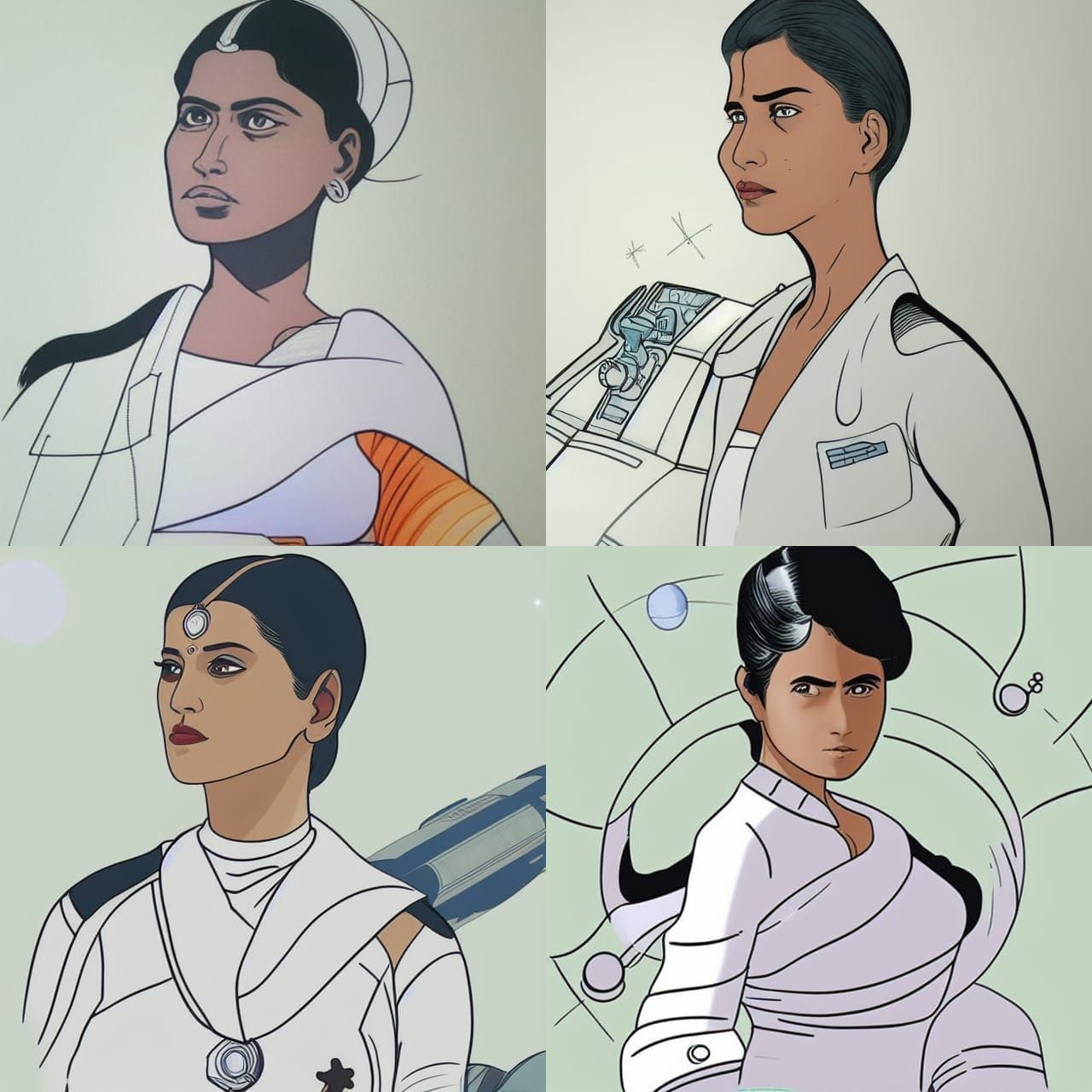 Sci-Fi Starship Officer Line Drawing in Graphic Novel Style