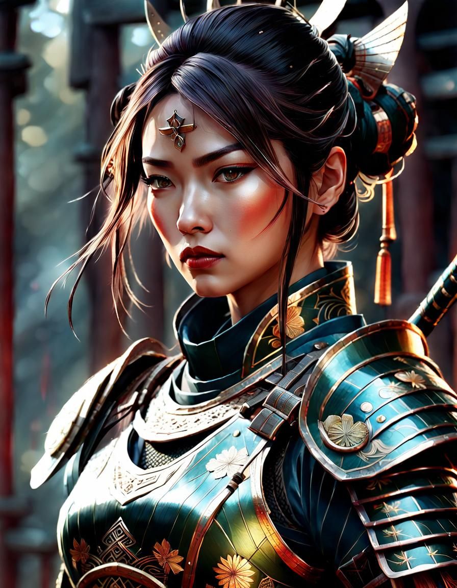 Armored Samurai Girl in Detailed Digital Painting