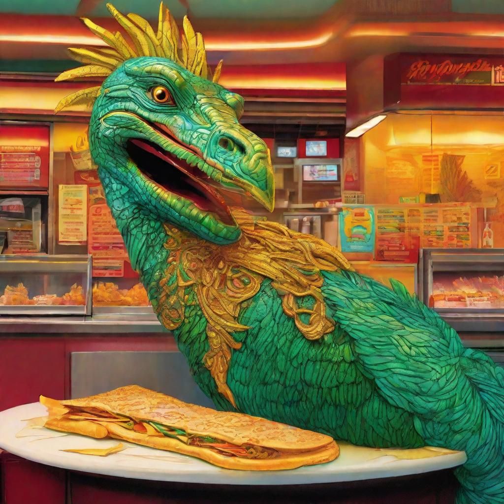 Quetzalcoatl at McDonald's: Surrealist Digital Art