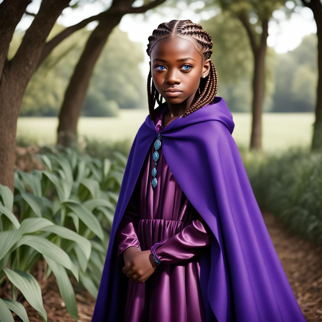 Girl with Blue Eyes in Purple Dress