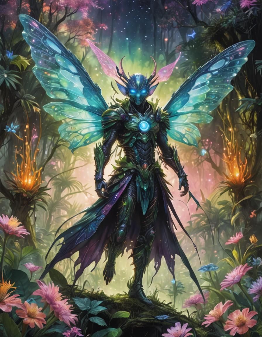 Alien Fairy in Extraterrestrial Swamp, as Watercolor Art