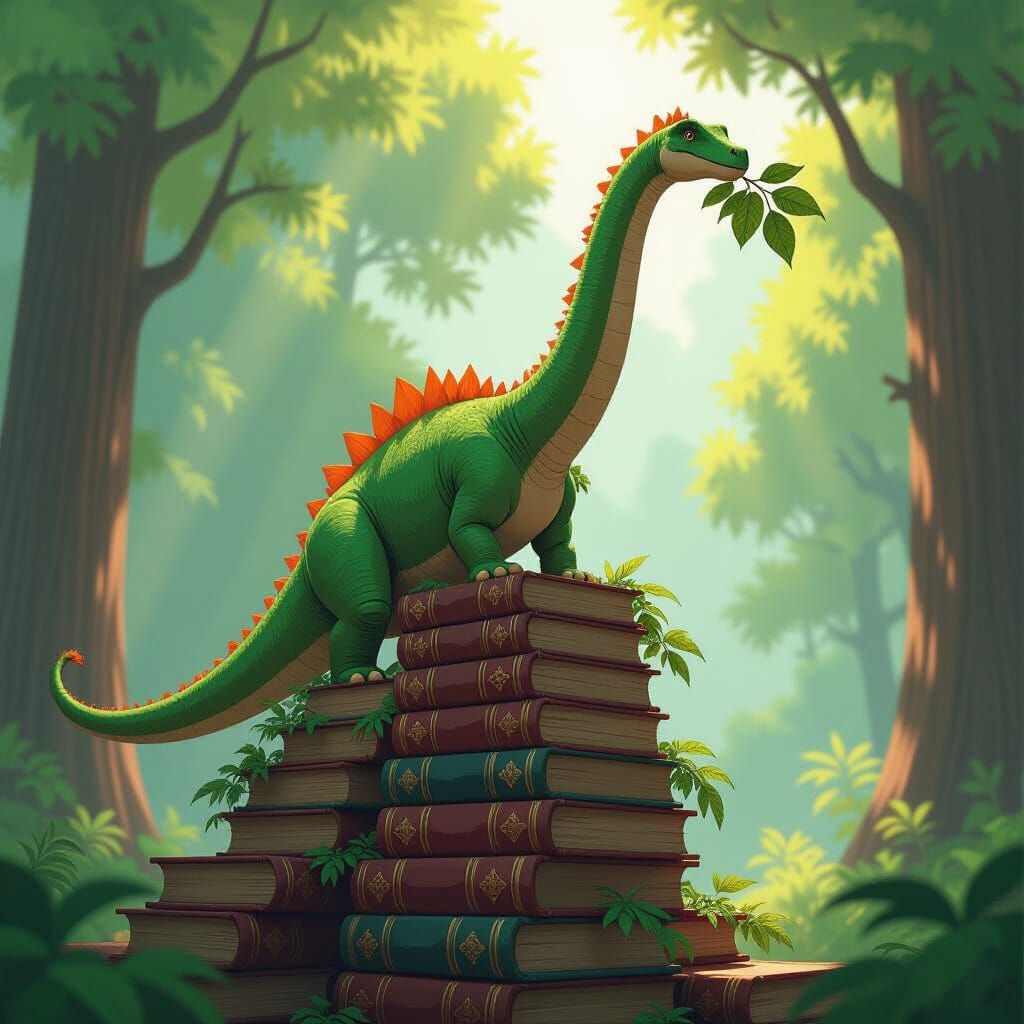 Brachiosaurus on Books in Manga Style