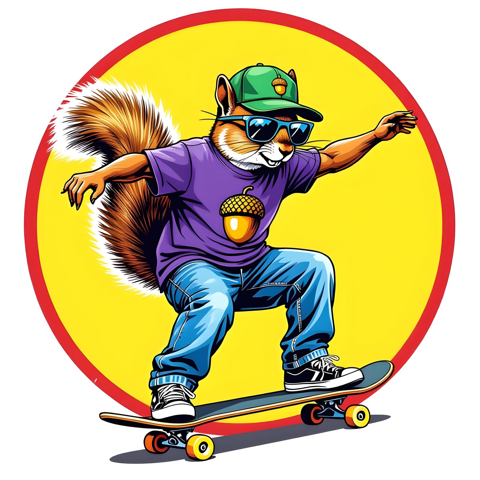 Squirrel Skateboarder in Gouache Style