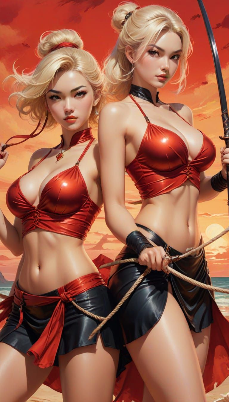 Ethereal Coastal Goddesses: A Shitao-Inspired Masterpiece