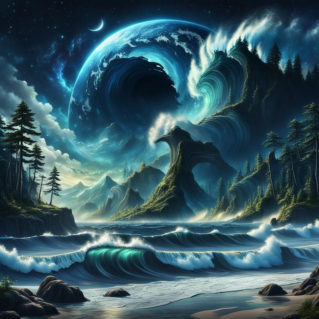 Forest Tsunami Under Starry Night Sky